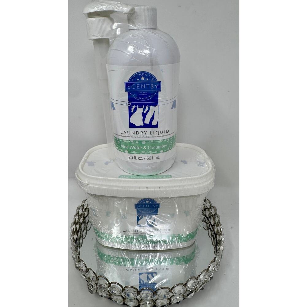 Scentsy Retired Aloe Water & Cucumber Laundry Care Set NEW Washer Whiffs Liquid